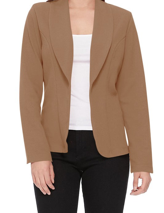 Open front Long sleeves Casual fitted style blazer