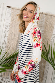 Women's Casual Stripe Floral Print Hoodie Plus Top