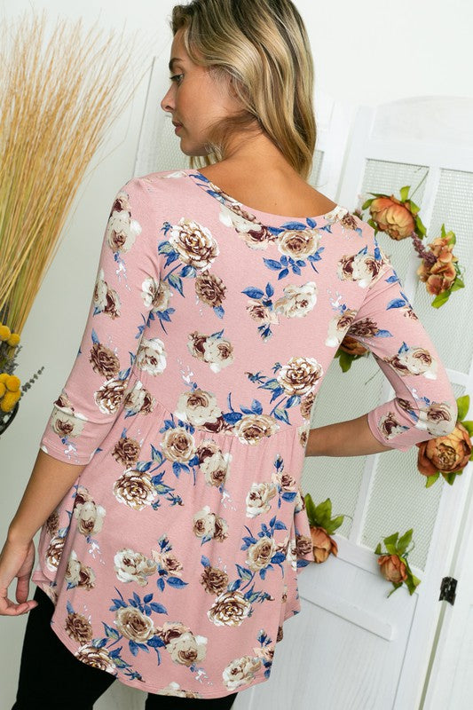 Women's Casual Floral Print High Low Babydoll Top