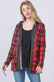 Women's Hooded Plaid Trimmed Cardigan