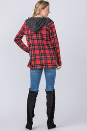 Women's Hooded Plaid Trimmed Cardigan