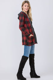 Women's Buffalo Plaid Hooded Cardigan