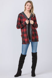 Women's Hooded Buffalo Plaid Cardigan