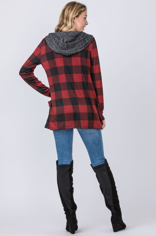 Women's Plus Plaid Hoodie Cardigan