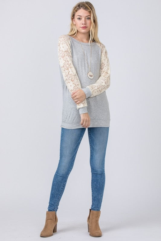 Women's Lace Sleeve Raglan Tunic