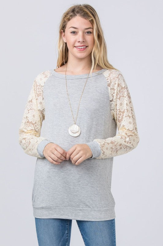 Women's Plus Lace Sleeve Raglan Tunic