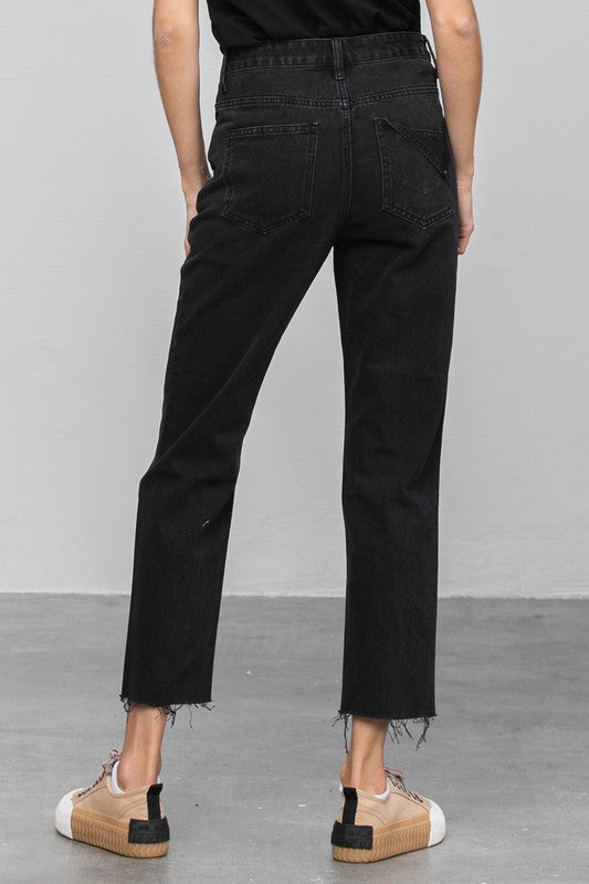 Women's High Rise Straight Black Denim Jeans