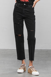 Women's High Rise Straight Black Denim Jeans