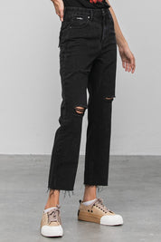 Women's High Rise Straight Black Denim Jeans