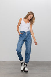 Women's Casual Wide Leg Denim Jogger Pants