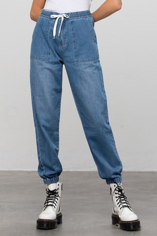 Women's Casual Wide Leg Denim Jogger Pants