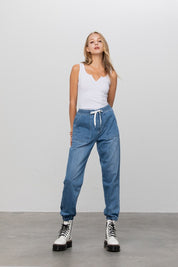 Women's Casual Wide Leg Denim Jogger Pants