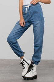 Women's Casual Wide Leg Denim Jogger Pants