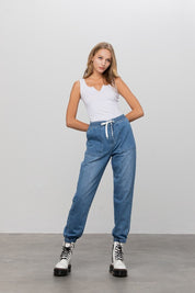 Women's Casual Wide Leg Denim Jogger Pants