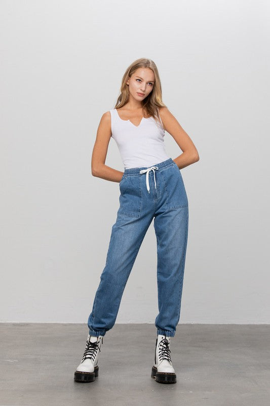 Women's Casual Wide Leg Denim Jogger Pants