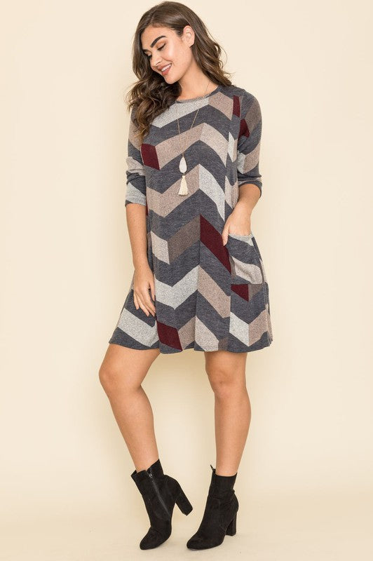 Women's Plus Size Chevron A-Line Dress