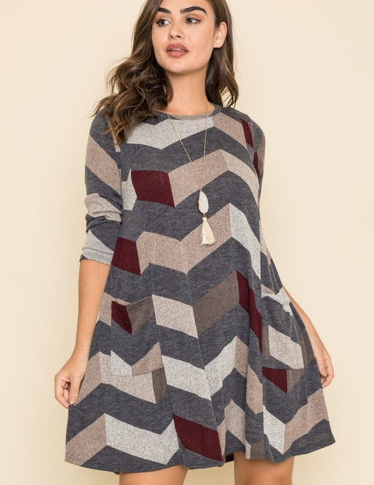 Women's Plus Size Chevron A-Line Dress