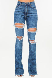 Women's High Rise Boot Cut Jeans with Frayed Hem