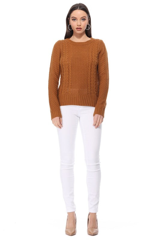 Women's Vintage Cable Knit Long Sleeve Sweater Pullover