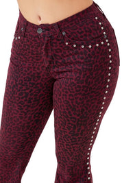 Women's High Rise Leopard Print Bell Bottom Jeans