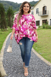 Women's Plus Size Floral Print Short Sleeve Blouse