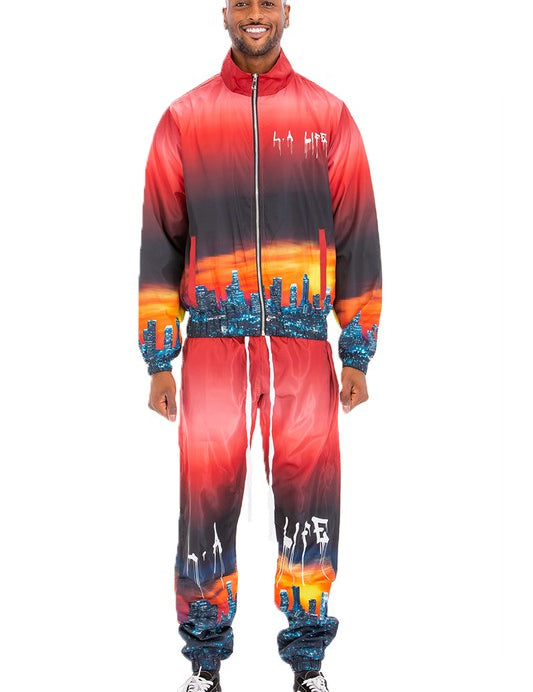 Men's Windbreaker Track Suit with NYC and LA Prints