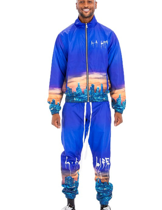 Men's Windbreaker Track Suit with NYC and LA Prints