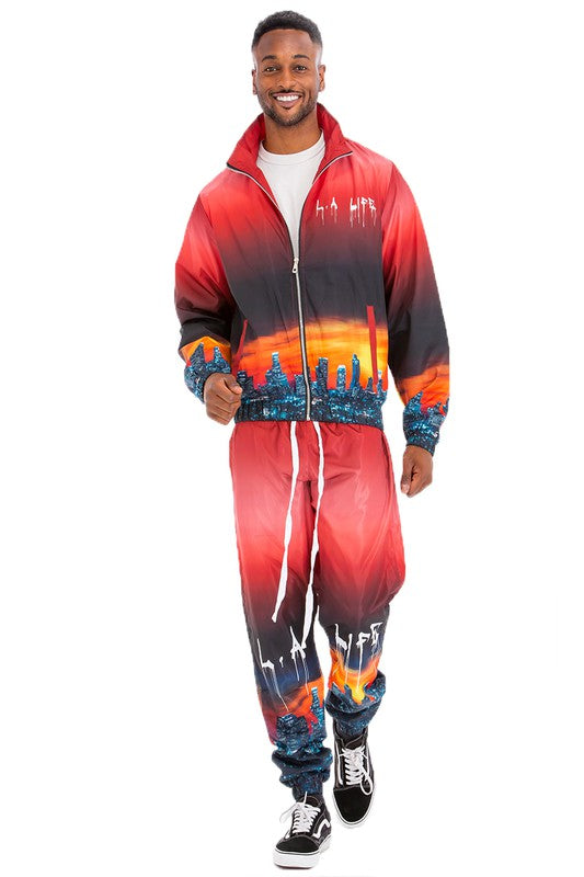 Men's Windbreaker Track Suit with NYC and LA Prints