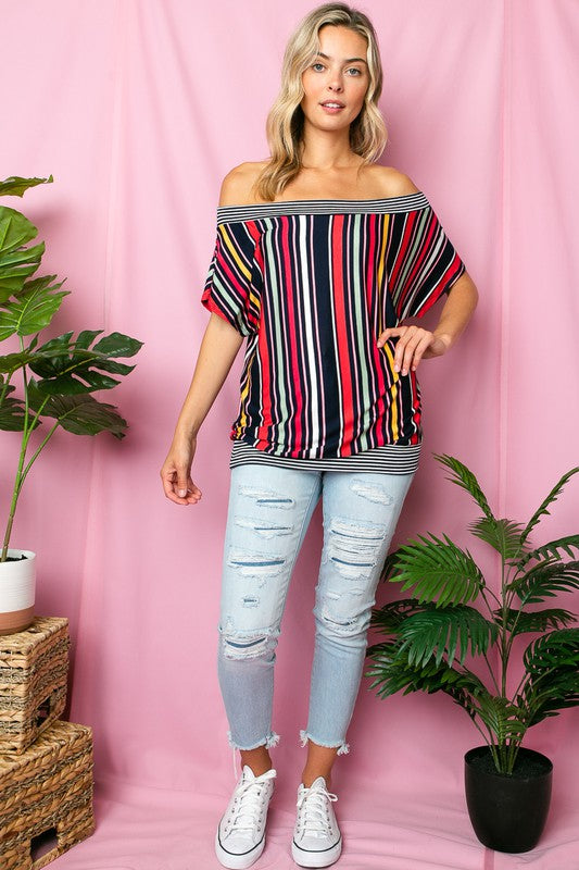 Women's Multi Stripe Off Shoulder Top