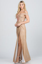 Women's Off The Shoulder Glittery Jacquard Gown