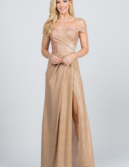 Women's Off The Shoulder Glittery Jacquard Gown