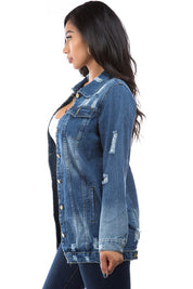 Women's Button-Up Denim Jacket with Front Pocket