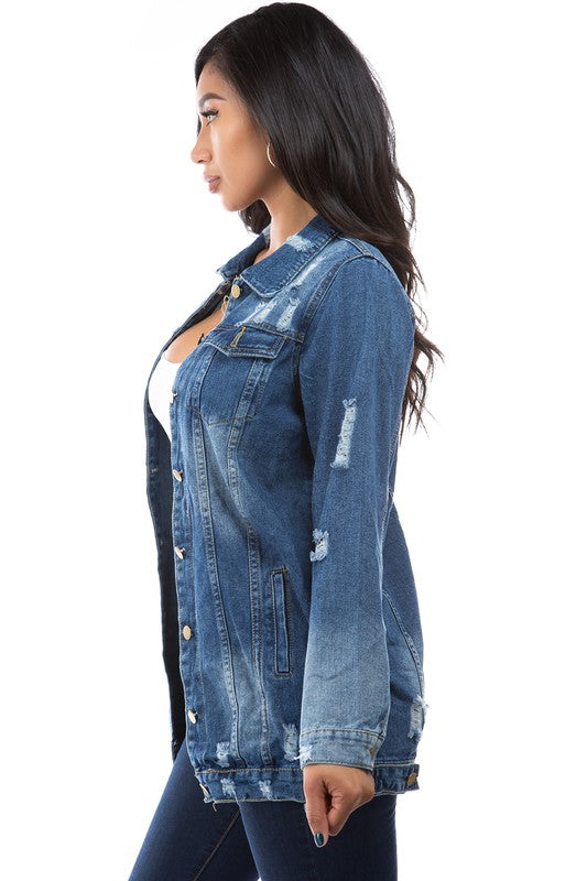 Women's Button-Up Denim Jacket with Front Pocket