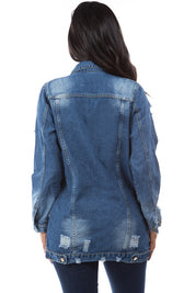 Women's Button-Up Denim Jacket with Front Pocket