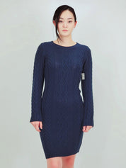 Women's Cable Knit Long Sleeve Midi Sweater Dress