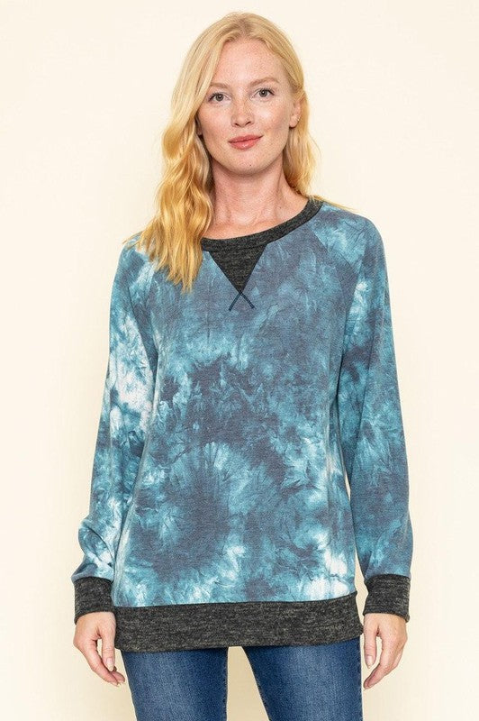 Women's Tie Dye Raglan Two Tone Tunic