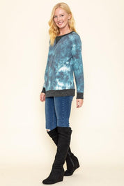 Women's Tie Dye Raglan Two Tone Tunic