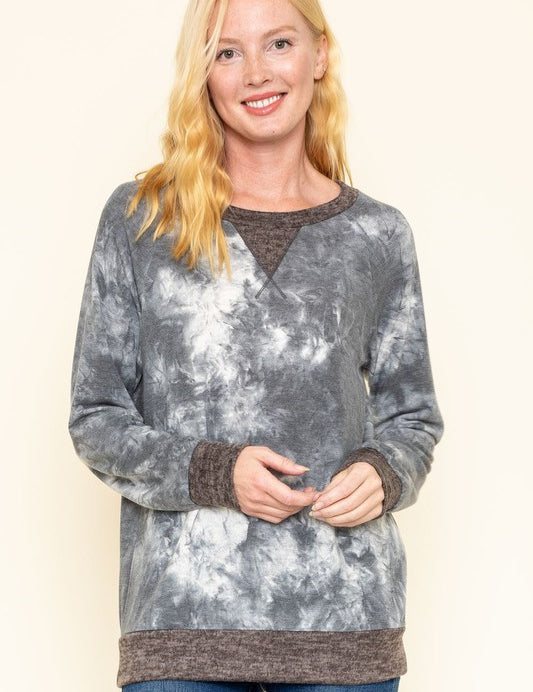 Women's Tie Dye Raglan Two Tone Tunic