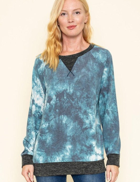 Women's Tie Dye Raglan Two Tone Tunic