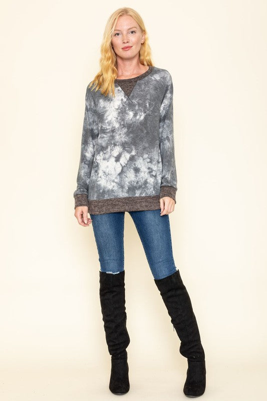 Women's Tie Dye Raglan Two Tone Tunic