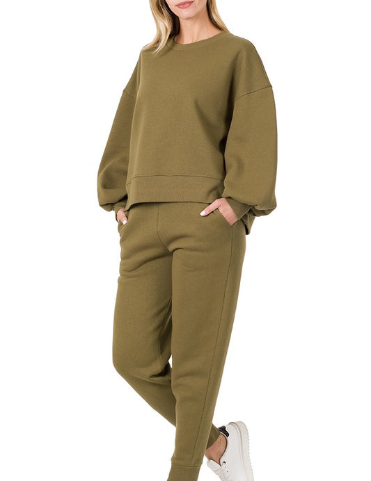 Balloon Sleeve Sweatshirt & Sweatpants Set