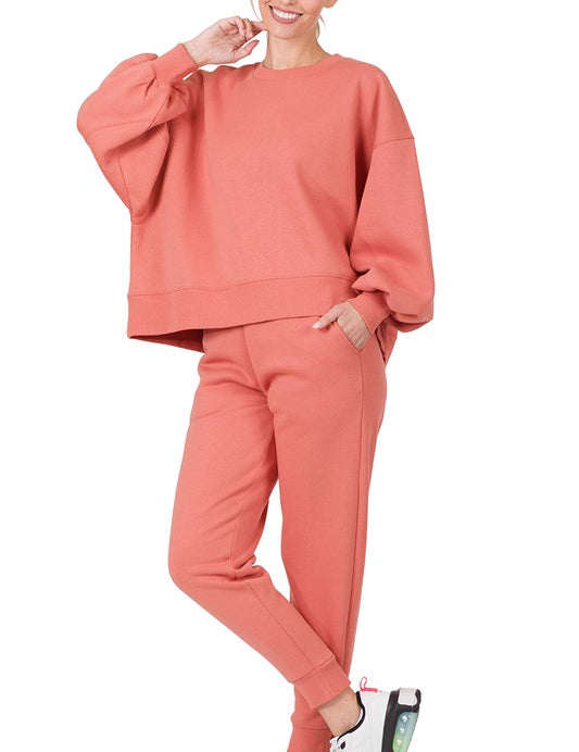 Balloon Sleeve Sweatshirt & Sweatpants Set