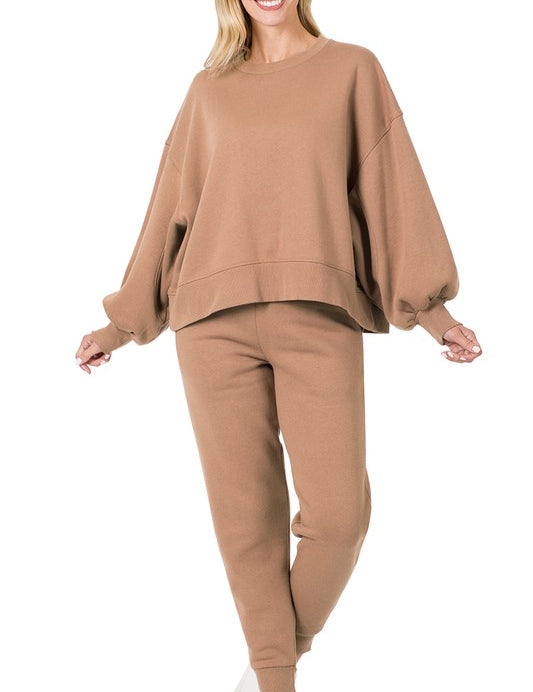 Balloon Sleeve Sweatshirt & Sweatpants Set