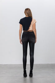 Women's High Rise Skinny Leather Denim Pants