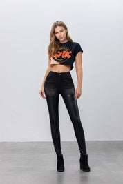 Women's High Rise Skinny Leather Denim Pants