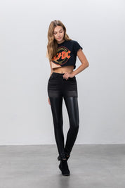 Women's High Rise Skinny Leather Denim Pants