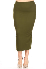 Women's High-Waisted Pencil Midi Skirt with Back Slit