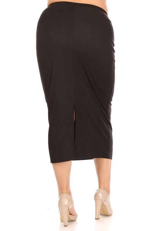 Women's High-Waisted Pencil Midi Skirt with Back Slit