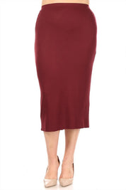 Women's High-Waisted Pencil Midi Skirt with Back Slit