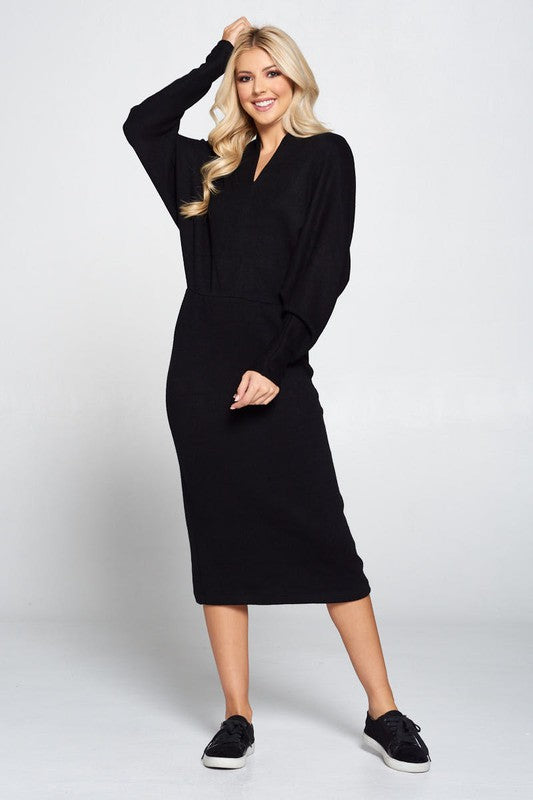 Women's Casual V-Neck Sweater Knit Midi Dress